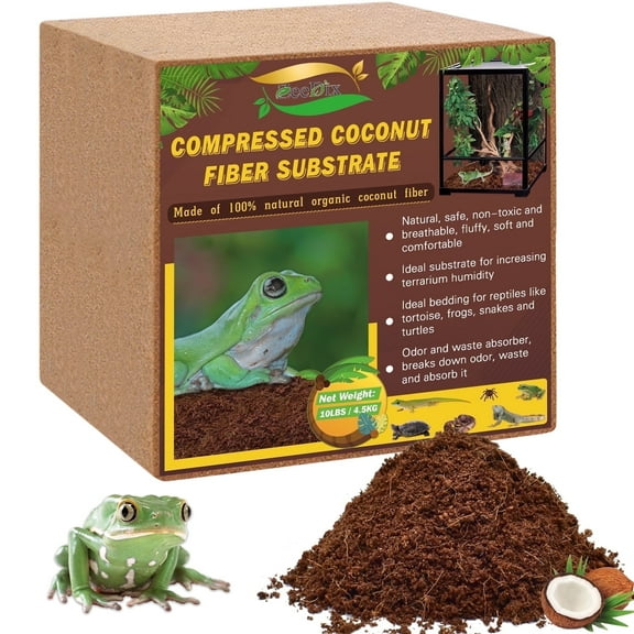 ZeeDix 10LB Compressed Coconut Fiber Substrate, 100% Organic Coco Coir Fiber Brick Brown Husk Substrate Bedding for Reptiles, Geckos, Lizards, Tortoises, Ball Python, Frogs