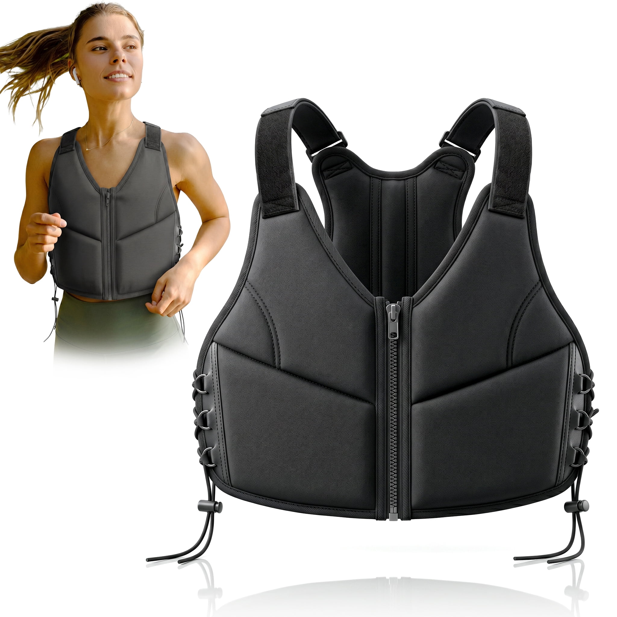 10LBS Adjustable Weighted Vest for Women, Breathable Workout Vest with Zipper & Lace-Up Design, for Running, Walking & Strength Training