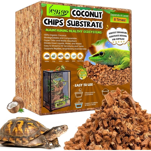 10LBS Coconut Chip Substrate for Reptiles, 72QT Natural Coco Husk Chip Reptiles Bedding, Compressed Coconut Chip Substrate for Snake, Tortoise, Ball Python, Gecko, Lizard Terrarium Tanks
