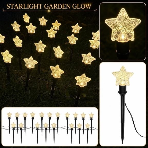 10LED Stars Solar String Lights Outdoor, Stars Garden Lights WatSerproof, Solar Pathway String Light for Outside Patio and Yard Decorative, Yellow_1