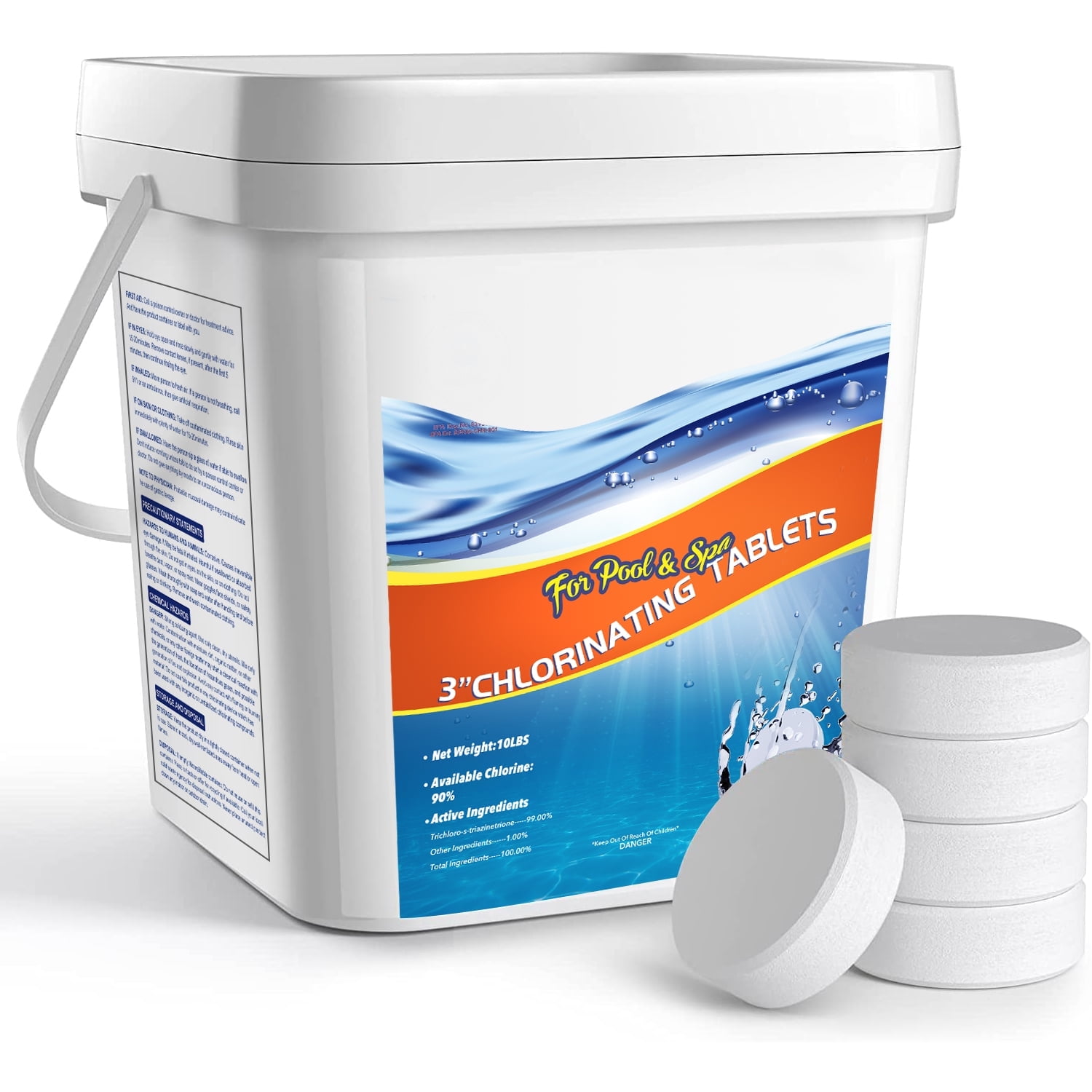 10Lbs Chlorine Tablets 3 inch, Long Lasting/Sun Protected 90