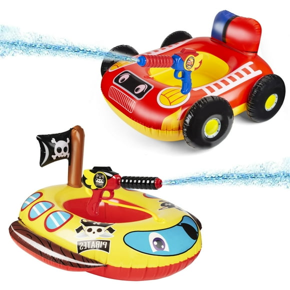 10Leccion 2 Pack Inflatable Kids Pool Floats with Water Gun, Firetruck and Pirate Ship Pool Toys for Toddler