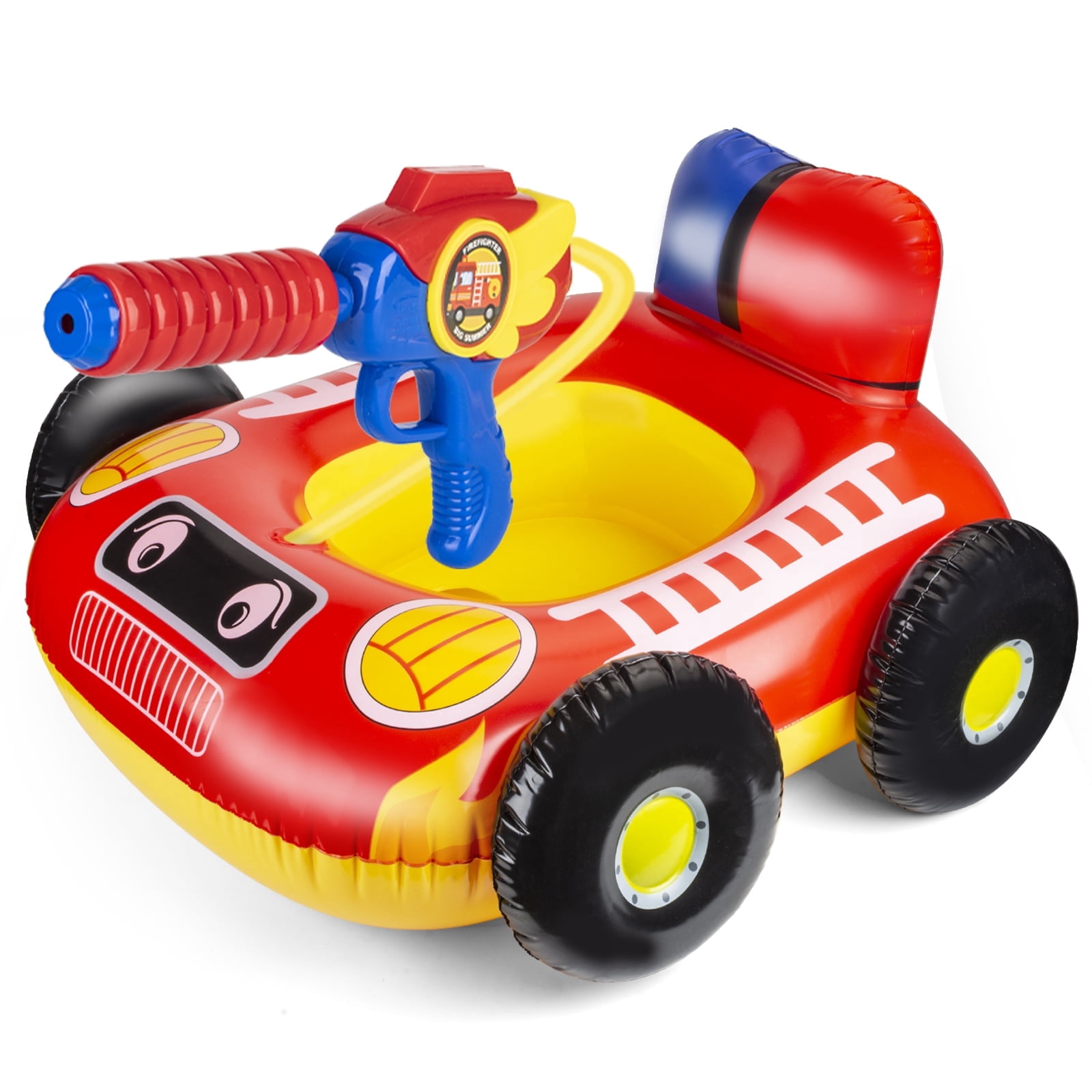 10Leccion Inflatable Kids Pool Floats with Water Gun, Fire Truck Pool Toys for Toddlers, Red