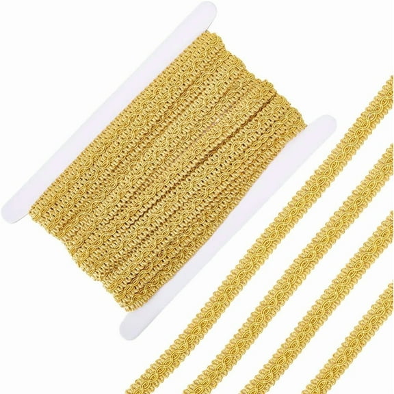 10M 1/2 Inch Gold Gimp Braid Trim Metallic Woven Braid Lace Trimming Polyester Upholstery Fringe Fabric Ribbon Roll for Jewelry Making Sewing Crafts Costume Curtain Decoration Accessories