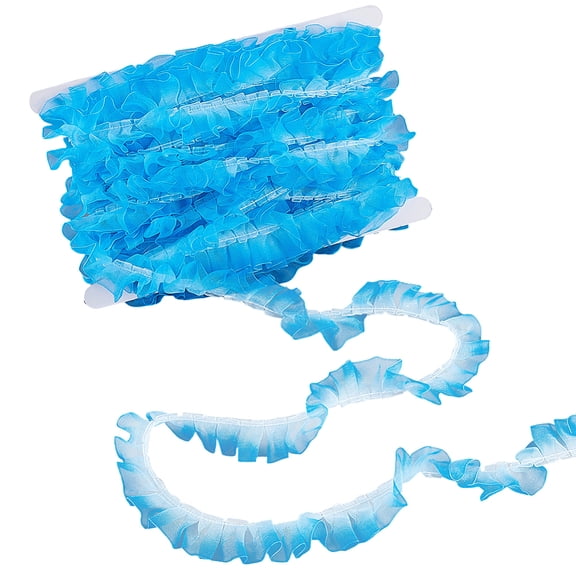 10M 1 Inch Blue Gradient Tulle Lace Trim Pleated Chiffon Ruffle Rainbow Edge Gathered Polyester Wrinkle Fabric Ribbon for Sewing Making Dress Skirt