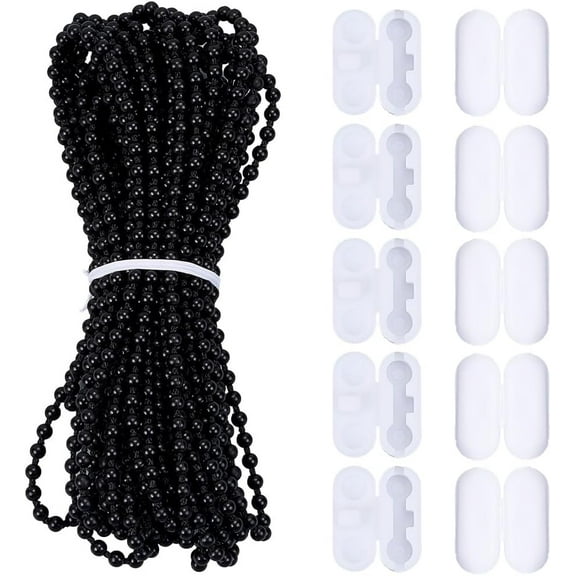 10M/10.94 Yards 4.5mm Curtain Chain Beads Blind Bead Connector Plastic Black Small Roller Pull Strings Cord Extension Accessories for Replacement Repair Curtains Light Fan Roller Blind Shades for diy