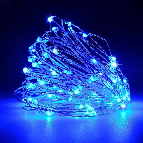 10M 100 LED Christmas String Lights Battery Operated Fairy Copper Wire Decorative Lights for Home Party Holiday Wedding Xmas Tree, Blue