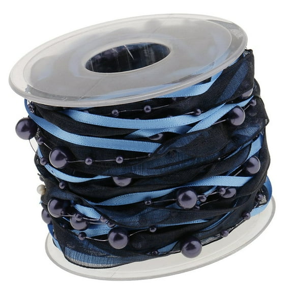 10M/11Yd Artificial Bead Pearl Ribbon, Chiffon Ribbon and Organza Lace Ribbon Trims for Wedding Flower Christmas Tree Decoration Sewing Craft Packaging