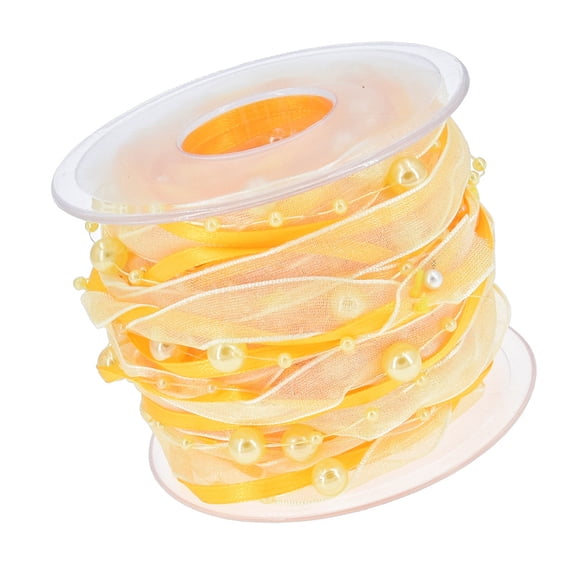 10M/11Yd Artificial Bead Pearl Ribbon, Chiffon Ribbon and Organza Lace Ribbon Trims for Wedding Flower Christmas Tree Decoration Sewing Craft Packaging