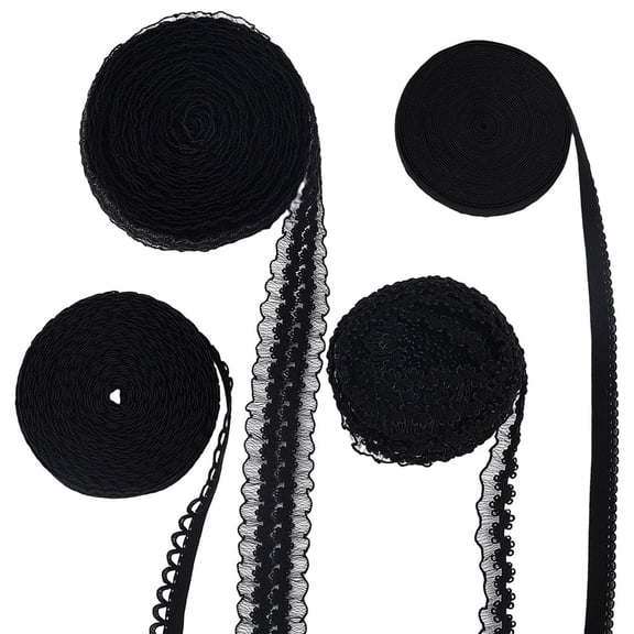10M 2 Styles Knitted Fish Line Nylon Elastic Lace Trim Stretchy Flower Lace Ribbon For Sewing Decoration Black