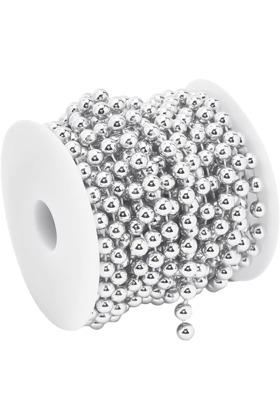 10M/32.8 Feet Silver Pearl Christmas Garland Pearl String Decorations 8mm Round Plastic Imitation Pearl Centerpieces Tree Bead Strand for Home Christmas Tree Wedding Party Decoration for DIY