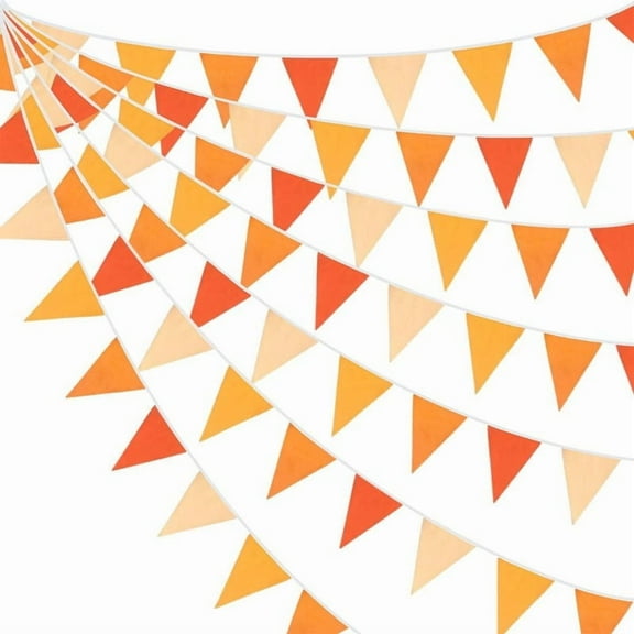10M/32Ft Orange Triangle Flags Hanging Fabric Garland Banner Backdrops Fpr Spring Autumn Theme Wedding Birthday Thanksgiving Day Baby Shower Party Home Shop Outdoor Nursery Garden Decorations