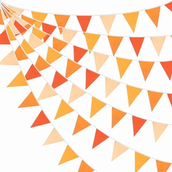 10M/32Ft Orange Triangle Flags Hanging Fabric Garland Banner Backdrops Fpr Summer Autumn Theme Wedding Birthday Thanksgiving Day Baby Shower Party Home Shop Outdoor Nursery Garden Decorations
