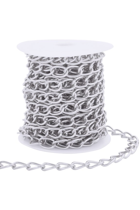 10M Aluminium Curb Chains Unwelded with Spool Silver 15x10x2mm for DIY