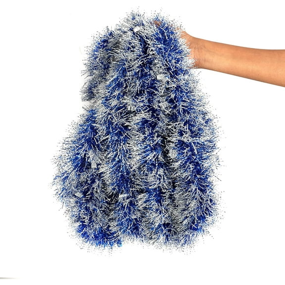 10M Blue and Silver Christmas Tinsel Garland for Tree Decoration Shiny Metallic Garland