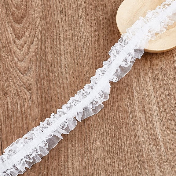 10M Cotton Mesh Pleated Elastic Lace Ribbon Wave Edge Lace Trim Clothes Accessories White 1-5/8 inch(40mm) about 10.94 Yards(10m)/Set creative