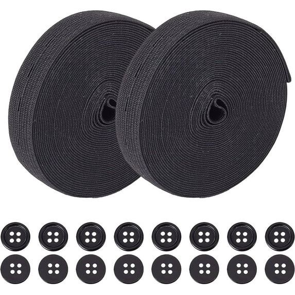 10M Elastic Band with Buttonholes Rubber Elastic Gripper Non-Slip Elastic Ribbon 20Pcs Dyed Resin Flat Round Buttons for DIY Sewing Webbing Garment Sewing Accessories