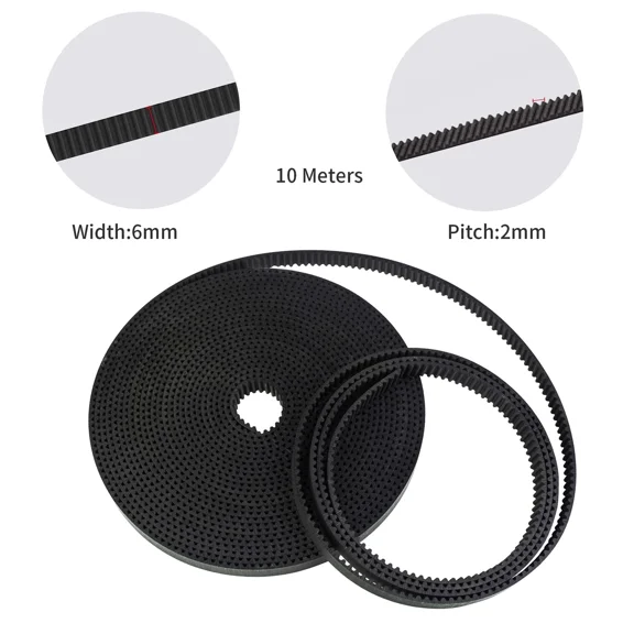 10M Gt2 Timing Belt 6Mm - 2Mm Pitch Open Loop For Cnc/3D Printer Parts Black