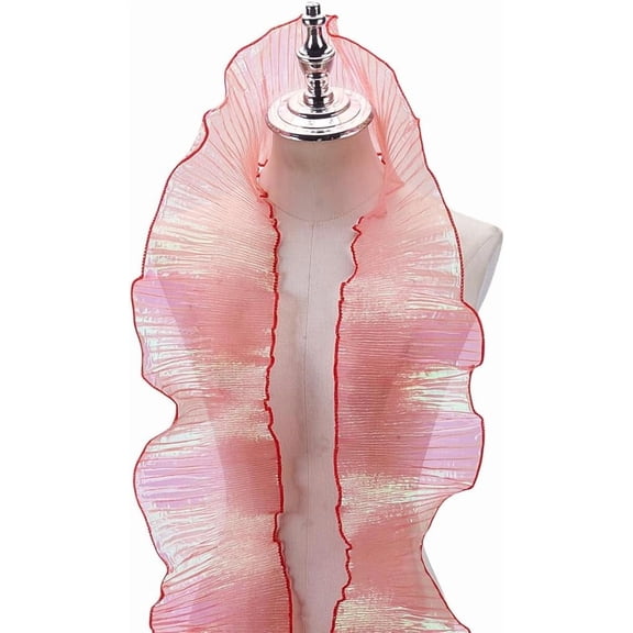 10M Iridescent Organza Pleated Lace Ribbon Ruffled Lace Trim Clothes Accessories Red 5-1/2 inch(140mm)