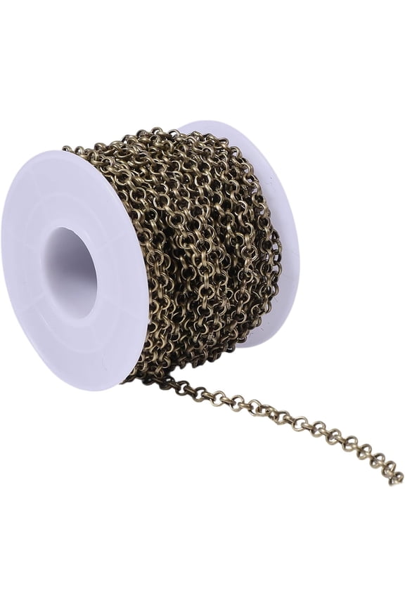 10M Iron Chains Belcher Chains Unwelded Round with Spool Bronze 4x1mm 32.81 Feet(10m)/Set for Handmade