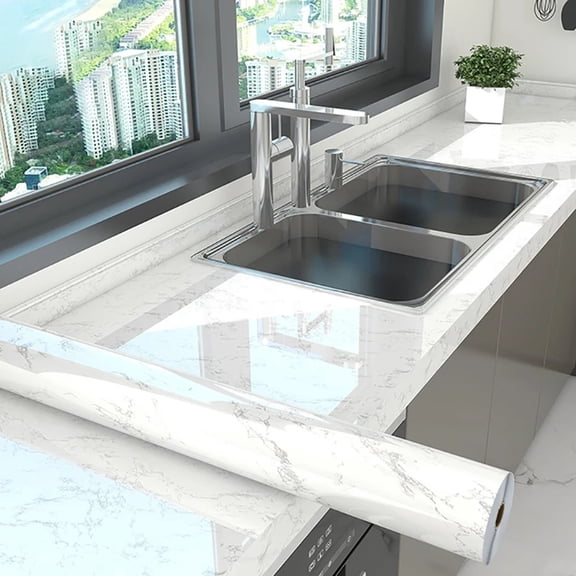 `10M Marble Self‑Adhesive Wallpaper Film, Waterproof Oil‑Proof Moisture‑Resistant Sticker, Peel & Stick Countertop Cabinet Tile Cover for Kitchen Home Renovation Decor`