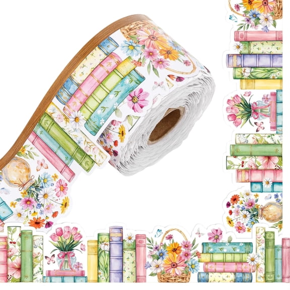 10M Painted Book Flower Wall Sticker Decorative Bulletin Board Borders Trim Sticker for Scrapbooking Classroom Chalkboard