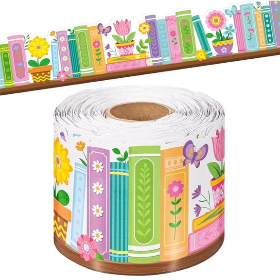 10M Painted Book Flower Wall Sticker Decorative Bulletin Board Borders Trim Sticker for Scrapbooking Classroom Chalkboard