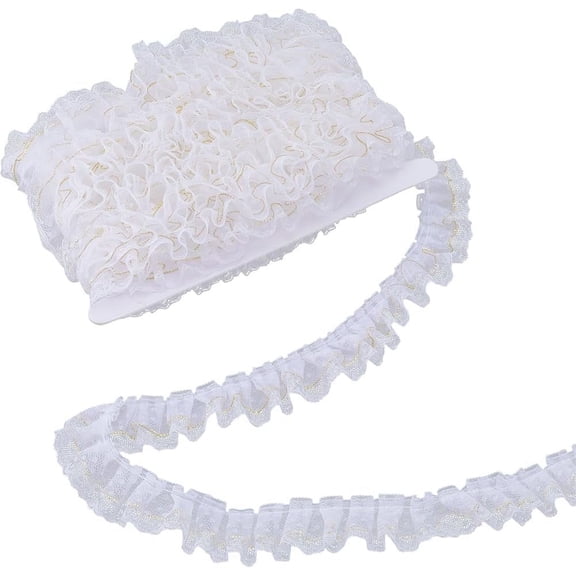10M Polyester Polka Dot Lace Ribbons Ruffled Lace Trim for Costume Decoration White 1-3/8 inch(35mm) for Handmade