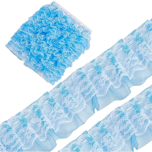 10M Polyester Ribbon Wave Edge Ornamnent Ruffle Lace Trimming Costume Dress Accessories Deep Sky Blue 50x1mm