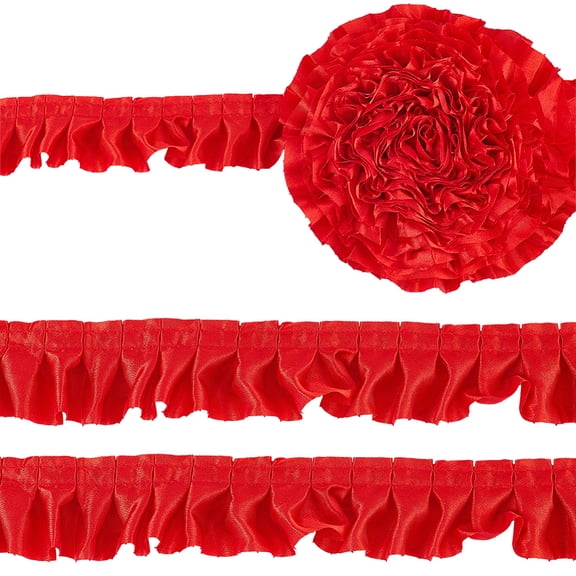10M Polyester Ruffled Trimming for Clothes Lolita Costume Accessories Red 1-5/8 inch(40mm)