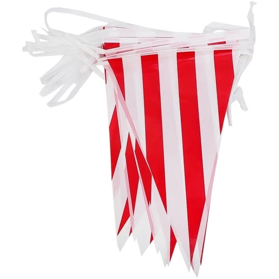 10M Red and White Pennant Banner Triangle Bunting Flag Circus Party Decorations Supplies for Carnival Birthday Party