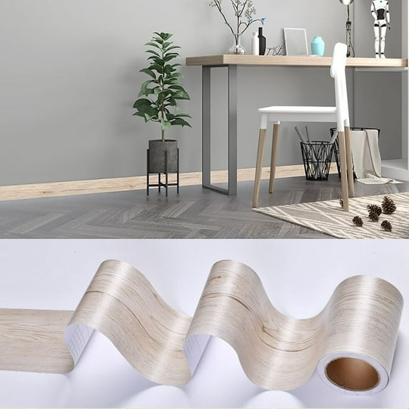 10M/Roll Self-adhesive Home Decor Wood Grain Windowsill Waterproof Wall Border Sticker Skirting Line Waist Line Wallpaper Waveguide Line MAPLE 5CMX10M