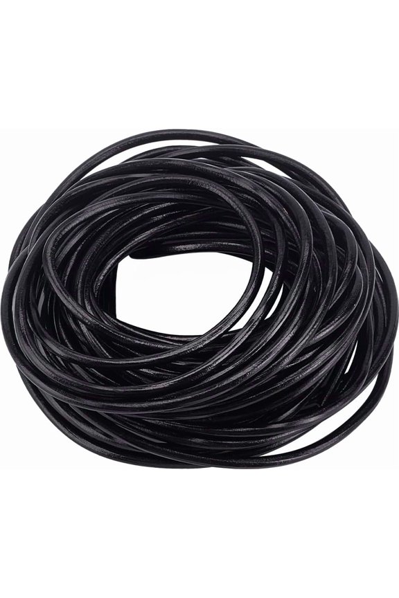 10M Round Leather Beading Cord Cowhide Leather DIY Necklace Making Material Black 4mm 10.94 Yards(10m)/pc for Handmade