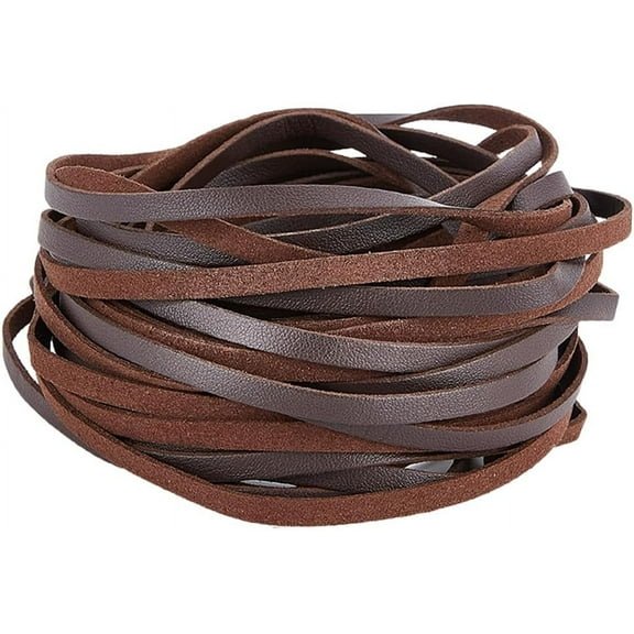 10M Soft Leather Strap 5mm Wide Lychee Grained Imitation Leather Trimming Tape PU Leather Strips Flat Leather Cord String for DIY Crafts Belt Bracelet Jewelry Making Pillow Coconut Brown