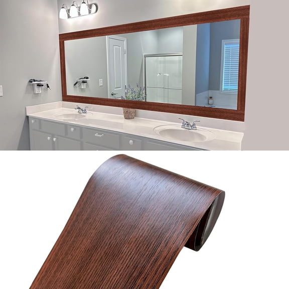 10M Wood Grain Removable PVC Waterproof Border Wall Decor Self Adhesive Kitchen Bathroom Tiles Sticker Wallpaper Mirror Frame Sticker (Beige)