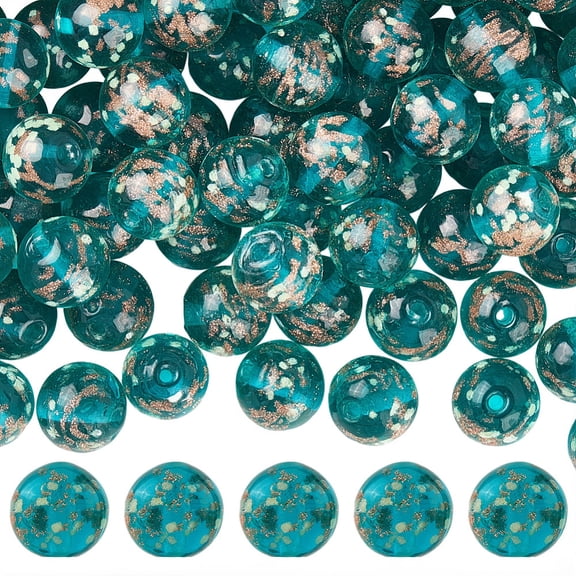 10MM 120PCS Green Round Luminous Lampwork Beads with Holes Gold Sand Glow in the Dark Handmade Glass Loose Spacer Bead Strands