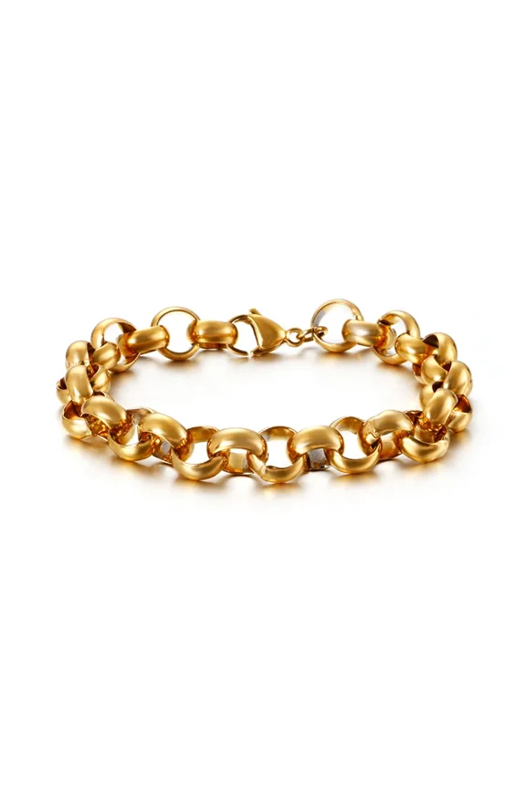 10MM "O" Chain Luxury 14K Yellow Gold Bracelet Men's High Quality Simple Chunky Link   Gift