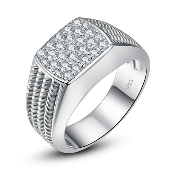 10MM Sterling Silver Mens Engagement Ring Twist Rope Round Cubic Zirconia Pave CZ Wedding Ring for Men