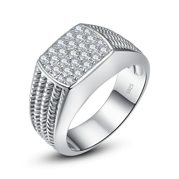 10MM Sterling Silver Mens Engagement Ring Twist Rope Round Cubic Zirconia Pave CZ