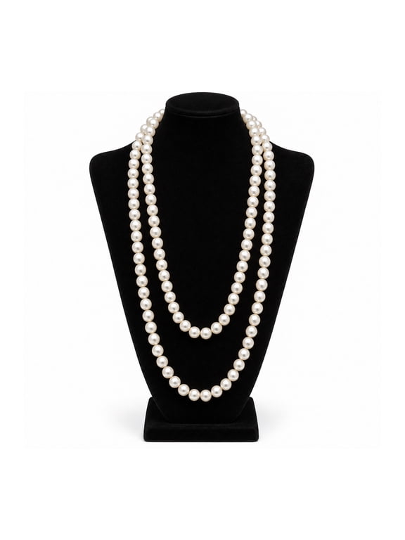 10MM White Pearl Long Necklace – 72 Inch Endless Pearl Strand, Elegant Classic Statement Jewelry for Women #N114110674