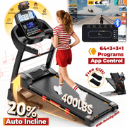 12MPH Treadmill 400lbs Capacity,Treadmill for Home with Auto Incline, 5HP Folding Treadmill, Wide Shock Absorption Belt, 64+3+3+1 Programs