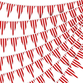 10Meters Red White Striped Triangle Falgs Pennant Banner Garlands Backdrops for Carnival Themed Party Circus Birthday Wedding Holiday Baby Shower Party Home Room Celebrating Decorations Supplies