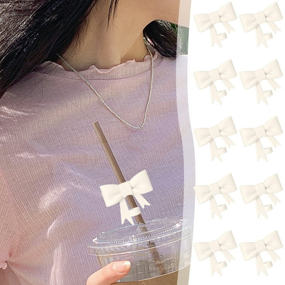 10Mm Silicone Bow Straw Caps | 10-Pack Beige Straw Covers with 10Mm Hook | Spill-Proof Decorative Baffle Caps for Cups & Tumblers | Travel-Friendly Drink Accessories