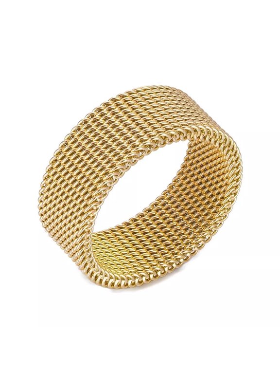 10mm Gold Stainless Steel Braided Mesh Ring Flexible Wide Band Plain Non-Tarnish Textured Size 10 R64