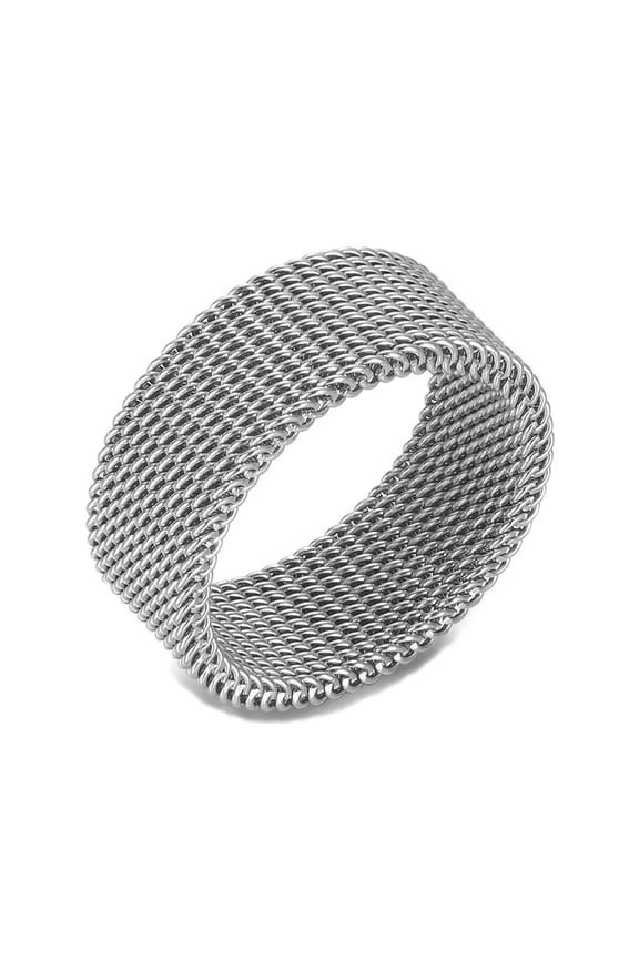 10Mm Stainless Steel Braided Mesh Ring Flexible Wide Band Plain Non-Tarnish R64