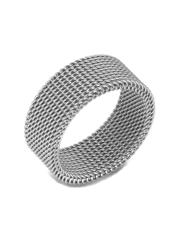 10mm Silver Stainless Steel Braided Mesh Ring Flexible Wide Band Plain Non-Tarnish Textured Size 8 R64