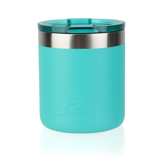 Ozark Trail 10oz Ceramic Lined Vacuum Insulated Stainless Steel Lowball Tumbler Double Wall Coffee Mug for Hot & Cold Drinks,Teal and Coral