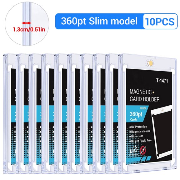 10PACK 360pt Magnetic Card Holders for Trading Cards, Clear Acrylic Protectors for Trading Sports Cards - UV Protection