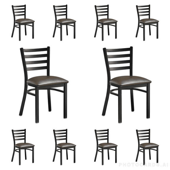 (10PACK) Black Ladder Back Metal Restaurant Chair with Brown Vinyl Padded Seat - Commercial Quality Metal Restaurant Chair