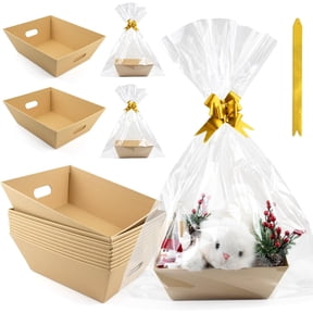 10PACK Empty Gift Basket Set, 11.8x9.8 Thick Kraft Market Tray Gift Basket | With 10 Bows 10 Bags Empty Gift Baskets for Christmas Thanksgiving Valentine Easter Wedding Birthday Party Gift Wrapping
